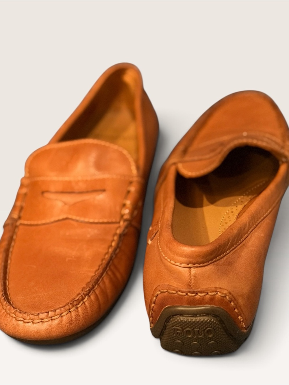 Polo Ralph Lauren Reynold Men’s Leather Driving Loafers Tan Brown Size 7D